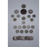 A small quantity of GB silver coins including a William IV half crown, 77 g