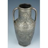 A Belle Epoque electroplate Jugendstil shouldered vase, decorated with whiplash fronds over a