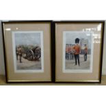 Three framed Caton Woodville British military uniform studies, uniformly framed and mounted under