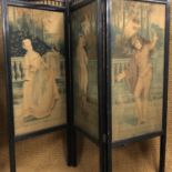 A Victorian ebonised folding screen, 150 x 130 cm