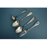 A group of antique silver by Carlisle silversmiths, comprising two teaspoons, a fork, and a salt