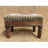 A small 19th Century mahogany overstuff-upholstered stool, 28 cm x 18 cm x 18 cm