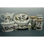 An 11 piece Portmeirion 'The Botanic Garden' dinner ware and kitchen set including storage jars, a