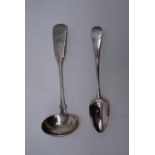 A Georgian Scottish silver tea spoon and ladle, each bearing Aberdeen marks, 45 g