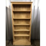 A contemporary reproduction Victorian pine open-fronted five-shelf bookcase, 89 cm x 33 cm x 198 cm