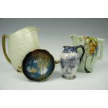 Two Carlton Ware jugs, a Blue Royale bowl, Carton Ware blue and white jug, 1920s and later,