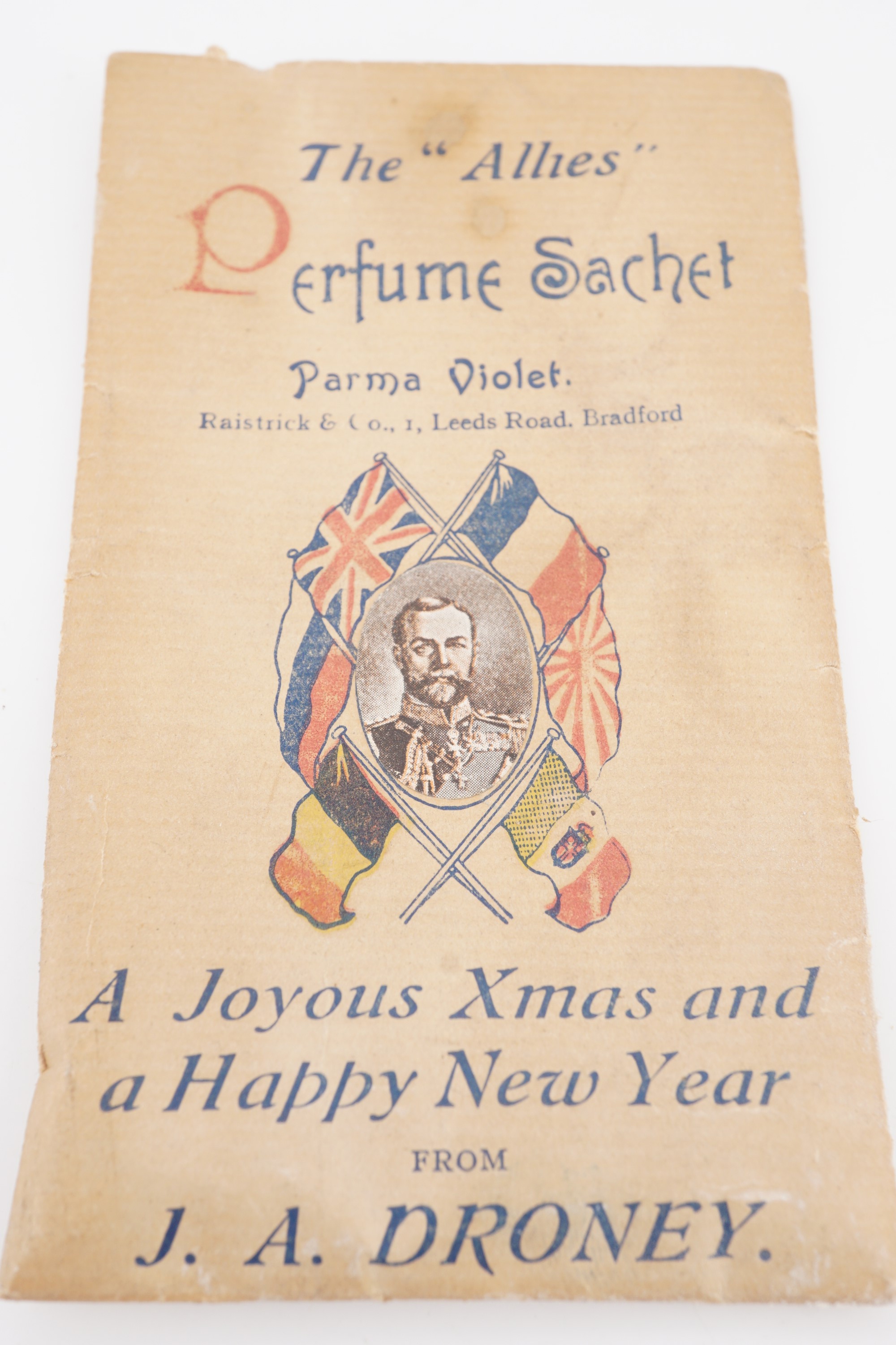 A Great War patriotic "The Allies Perfume Sachet", 10 cm x 6 cm