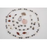 Pearl, amber and other jewellery including a pair of yellow metal mounted pearl stud earrings (6 mm)