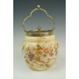 A Carlton Ware biscuit barrel with electroplate lid and handle, 16 cm