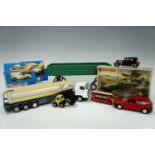 A Mamod die-cast trailer together with a Matchbox Hurricane IIC kit and other die-cast toy vehicles