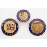 Two 1914-1918 War workers' enamelled lapel badges together with a 1918 Banff Patriotic Fete badge