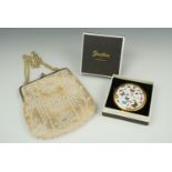 A Stratton butterfly pattern powder compact together with a beadwork evening bag