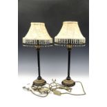 A contemporary pair of black and gilt table lamps, 50 cm