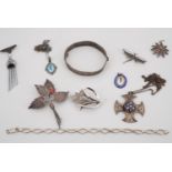 A varied group of antique and later silver and other jewellery including an Art Deco tassel