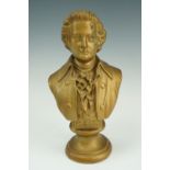 A gilt plaster bust of Mozart, 24 cm
