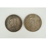 Two 1887 silver half crown coins