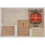 Sundry items of Great War military ephemera comprising a 1916 Bethune Club membership card, a hand-