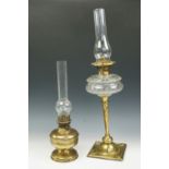 A late 19th / early 20th century columnar oil lamp with cut glass reservoir (modified) and one