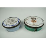 Two George III enamelled patch boxes