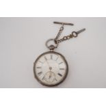 A Victorian silver lever pocket watch by Fattorini of Bradford, with T-bar and key, (running)