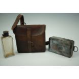 A late 19th / early 20th Century officer's / saddle sandwich box, flask and pouch