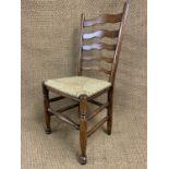 Four quality reproduction Lancashire style rush-seated ladder back dining chairs