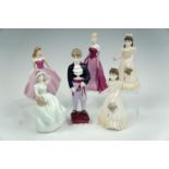 Six Coalport figurines including a page boy, the tallest 18 cm