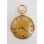 A Victorian 18K yellow metal fob watch by J W Benson, 35 mm excluding stem and bow, 28.5 g, (a/f)