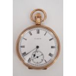 An early 20th Century Elgin 9 ct gold cased open-faced pocket watch, 49 mm excluding stem and bow,
