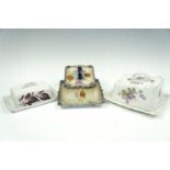 Two Carlton Ware cheese dishes and covers together with a Denby butter dish and cover