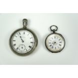 A lady's Swiss silver fob watch together with an Elgin pocket watch