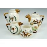 A group of fox hunt themed earthenware tea ware, circa 1930s, (tea pot lid a/f)