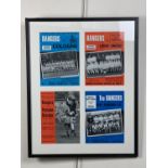 Four framed Glasgow Rangers football match programmes together with three others, framed, 50 x 63 cm