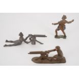 Great War die-cast lead toy machine gunners and a trench bomber