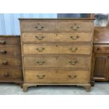 A George III mahogany cross banded oak chest of drawers, 112 cm x 55 cm x 118 cm