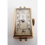 A 1920s lady's Buren 9 ct gold wristlet watch, having a rectangular case, 14 mm x 14 cm, (a/f)