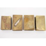 Four Great War hand-engraved brass trench art matchbox covers