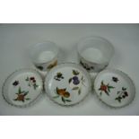 Three Royal Worcester 'Evesham' flan dishes together with two similar dishes