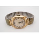 A 1940s Pioneer 9 ct gold wristwatch, having a frosted silver circular face with blued steel Breguet