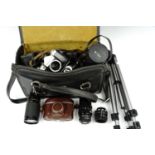 Various cameras & lenses including a Canon Canonet-QL25, Olympus pen, Hanimex 35 MAF, Fujica ST 605,