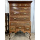 A George II - III cross-banded walnut chest on stand, 106 cm x 59 cm x 175 cm