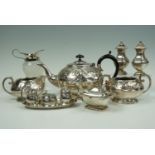 A three piece electroplate Civic tea set together with sundry electroplate