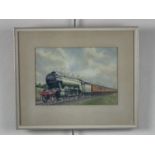 A circa 1930s watercolour study of an LNER steam railway locomotive, framed under glass, 36 x 29 cm