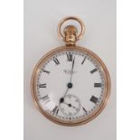 An early 20th Century Waltham 9 ct gold cased pocket watch, 48 mm excluding stem, 78 g, (running)