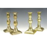 A pair of Victorian brass candle sticks together with another pair, tallest 16 cm