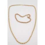 A 9 ct gold rope link necklace and bracelet, former 46 cm, 6.6 g aggregate weight