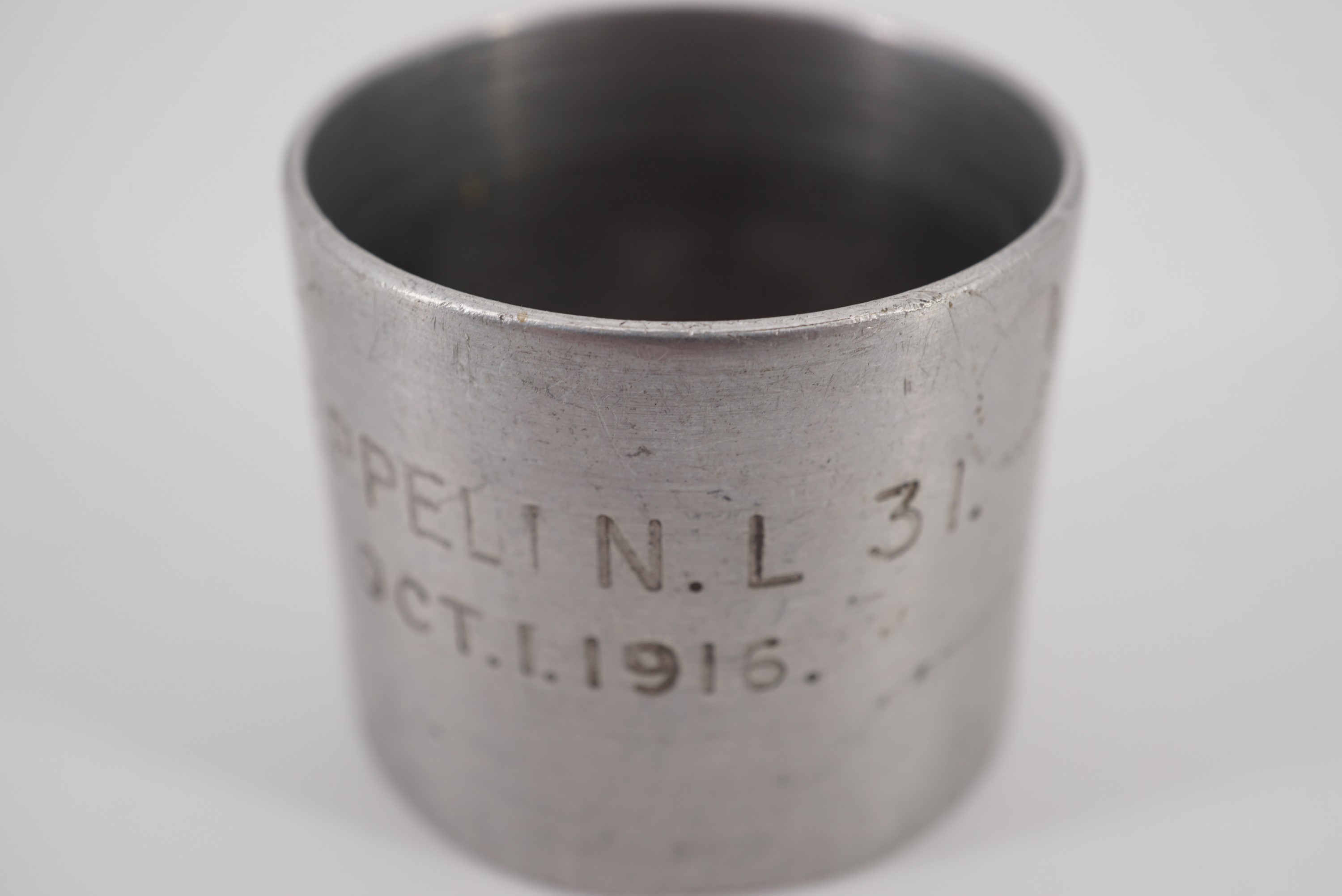 A Great War napkin ring fabricated from alloy salvaged from the wreck of Zeppelin L 31