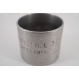 A Great War napkin ring fabricated from alloy salvaged from the wreck of Zeppelin L 31