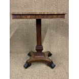 A William IV mahogany small side or writing table, the rectangular top on a conforming column and