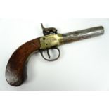 A 19th Century percussion pocket pistol, having a brass box lock, 18 cm